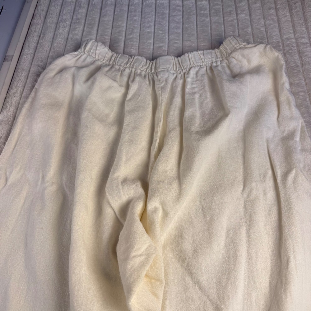 Bryn Walker Cream Linen Wide Leg Lantern Pants High Rise Large Made in USA - Picture 9 of 10